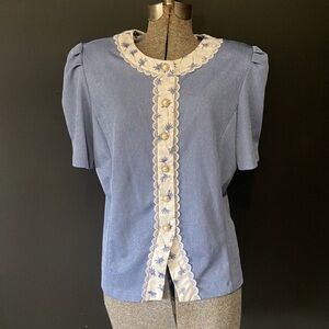Vintage Good Times Blue Shirt with White Accents & Pearl Buttons Size 14P